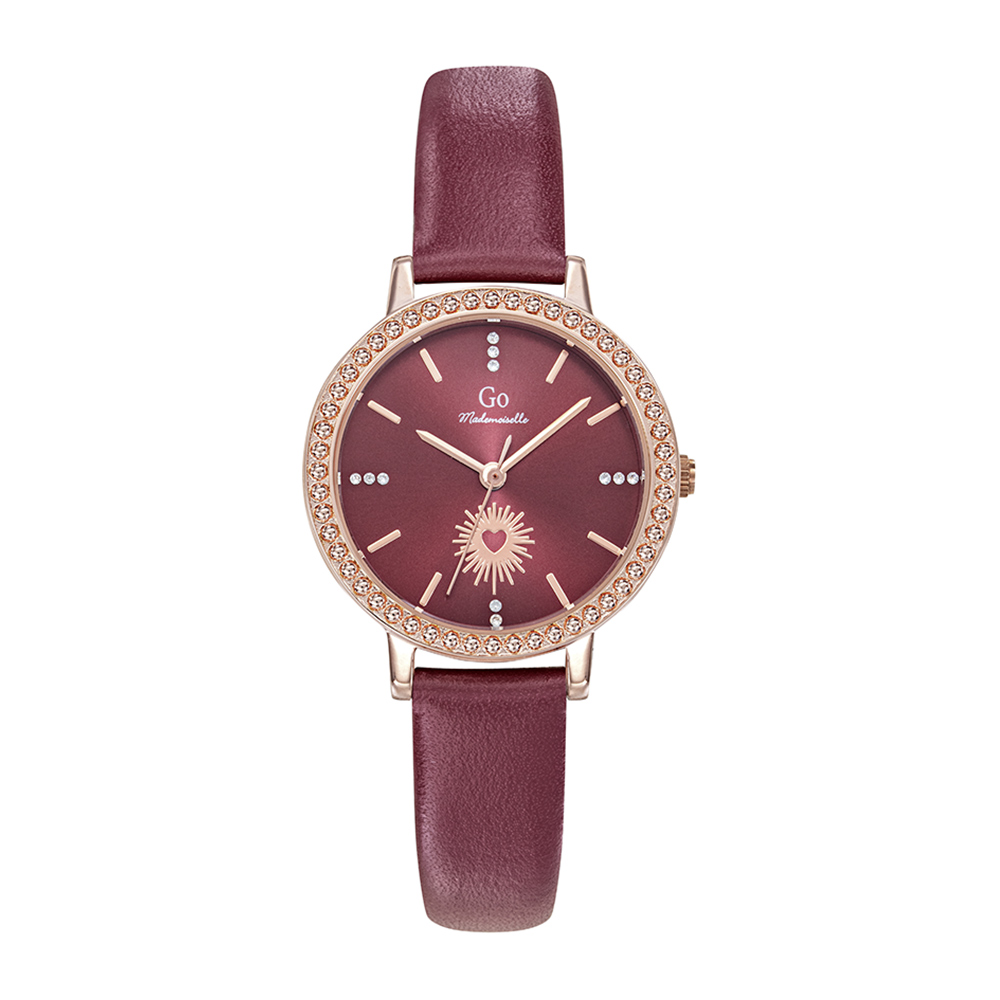 Montre Femme Boîtier Doré rose Bracelet Cuir Bordeaux - 699654