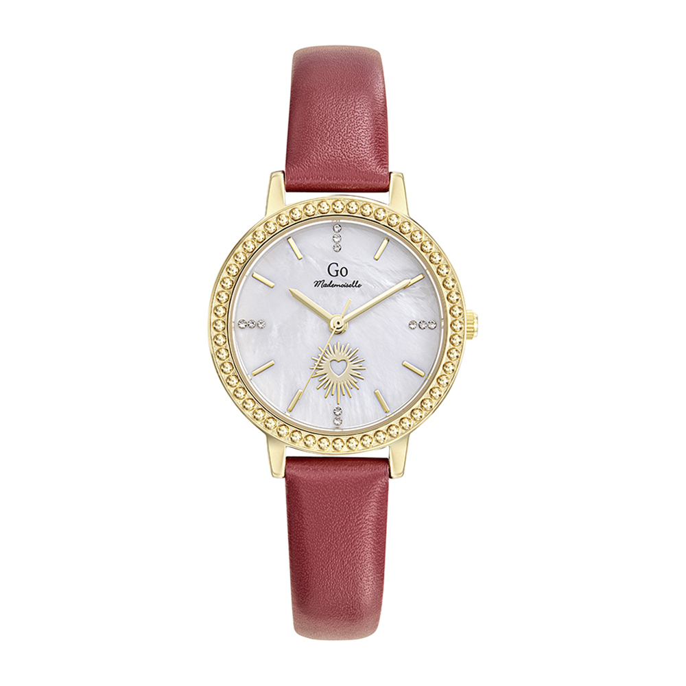 Montre Femme Boîtier Doré Bracelet Cuir Rouge - 699655