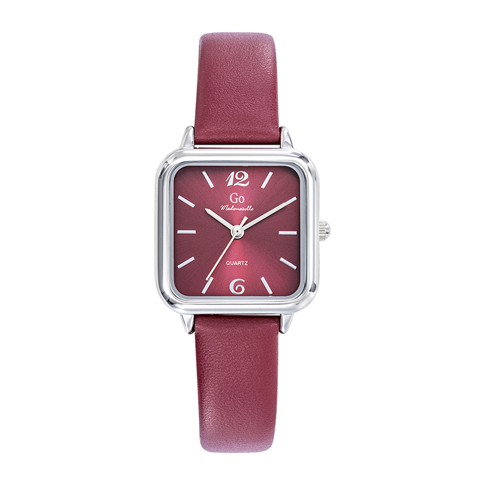 Montre Femme Boîtier Argenté Bracelet Cuir Bordeaux - 699609
