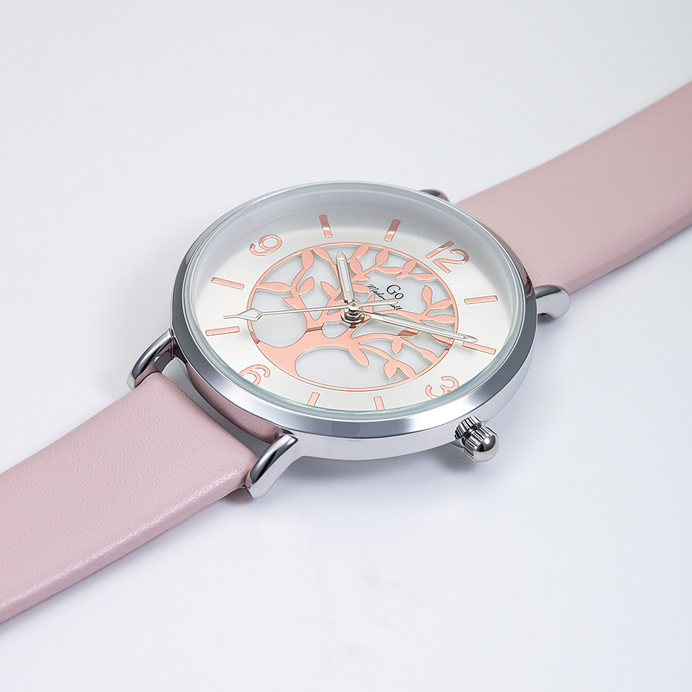 Montre Femme Boîtier Argenté Bracelet Cuir Rose - 699502 – Image 2
