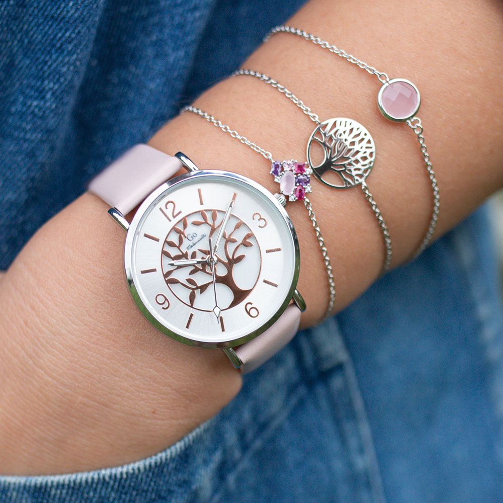 Montre Femme Boîtier Argenté Bracelet Cuir Rose - 699502 – Image 3
