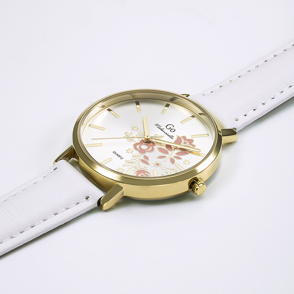 Montre Femme Boîtier Doré Bracelet Cuir Blanc - 699575 – Image 2
