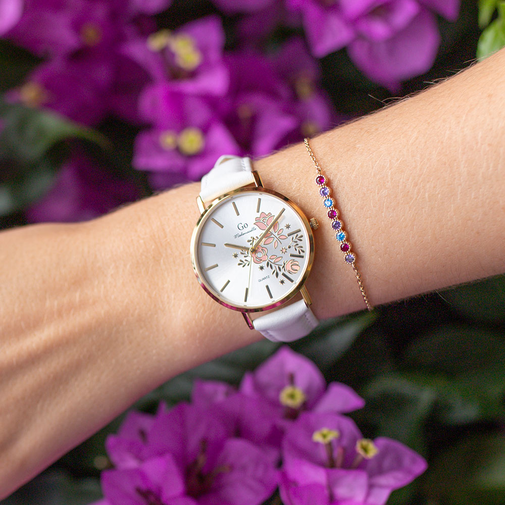 Montre Femme Boîtier Doré Bracelet Cuir Blanc - 699575 – Image 3