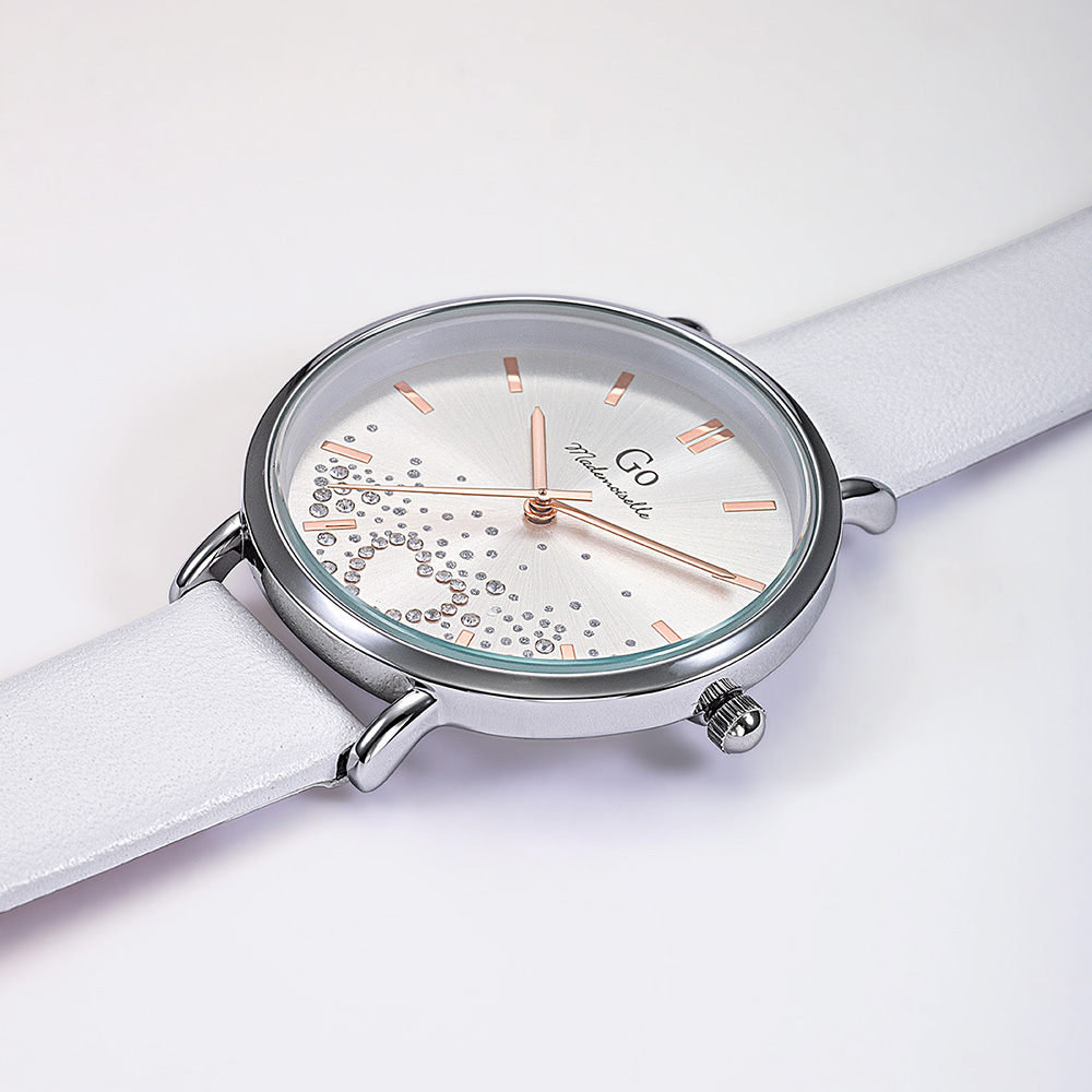 Montre Femme Boîtier Argenté Bracelet Cuir Blanc - 699606 – Image 2