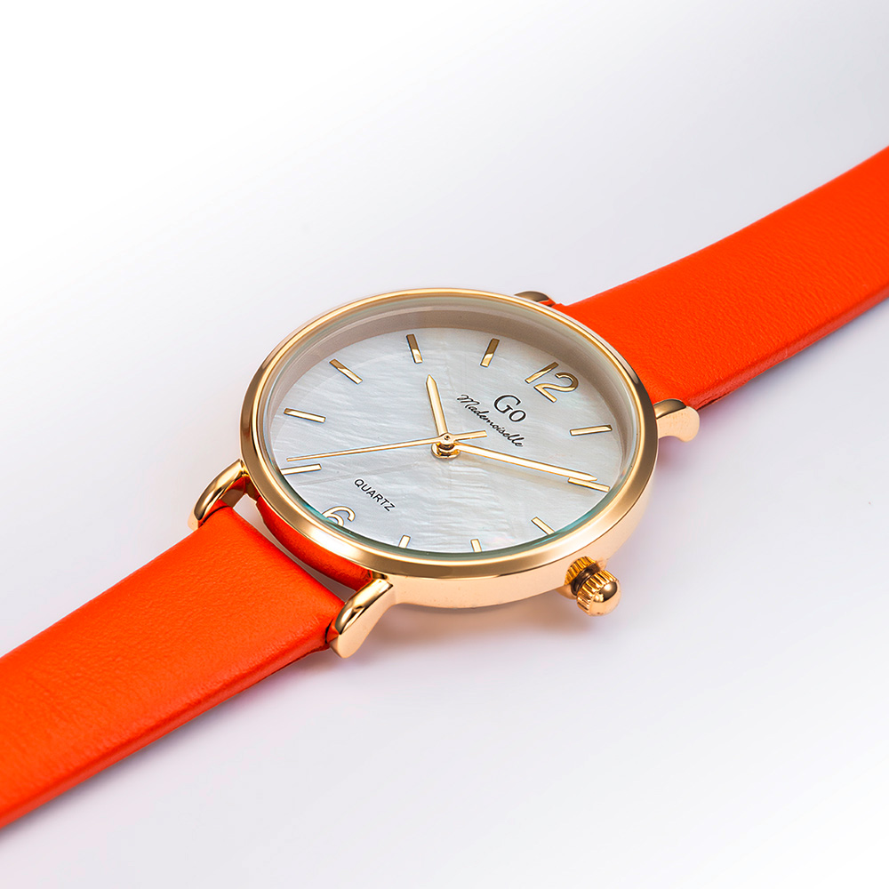 Montre Femme Boîtier Doré Bracelet Cuir Orange - 699615 – Image 2