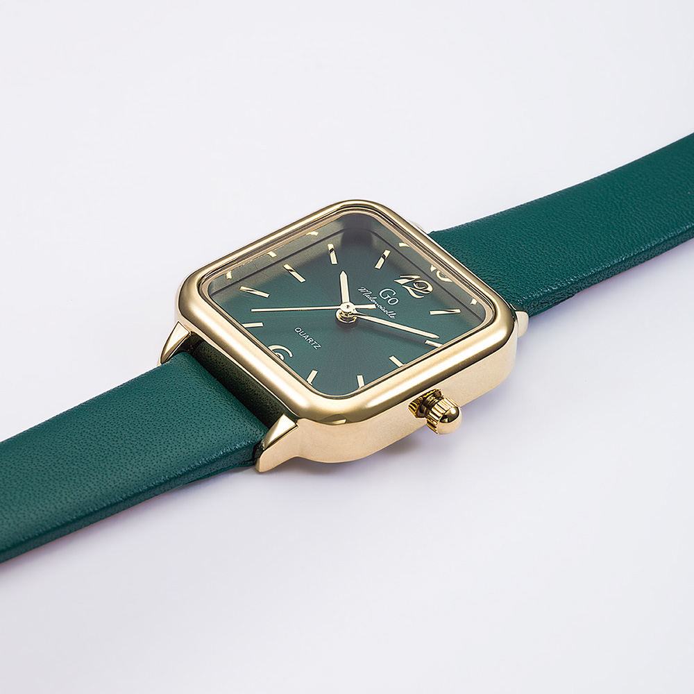 Montre Femme Boîtier Doré Bracelet Cuir Vert - 699618 – Image 2