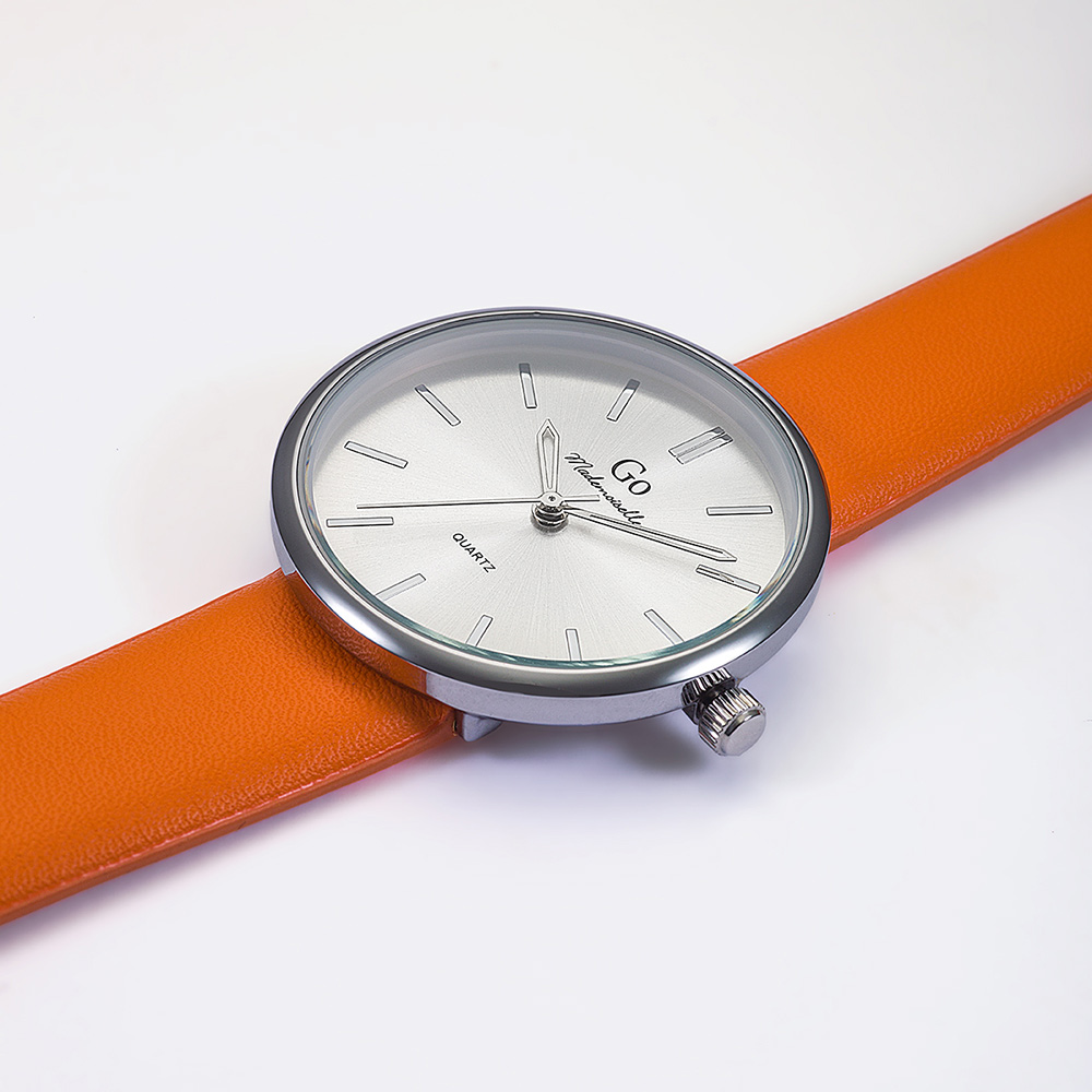 Montre Femme Boîtier Argenté Bracelet Synthétique Orange - 699345 – Image 2