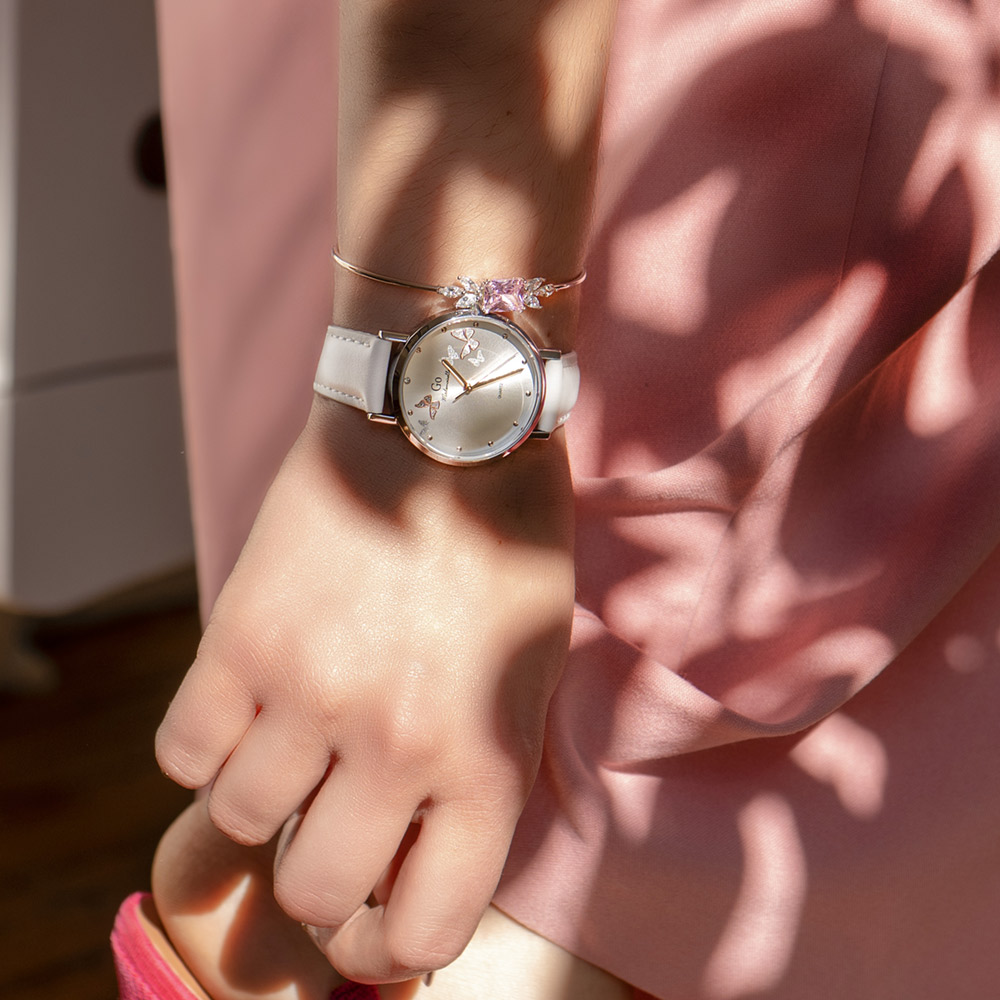 Montre Femme Boîtier Argenté Bracelet Cuir Blanc - 699346 – Image 3