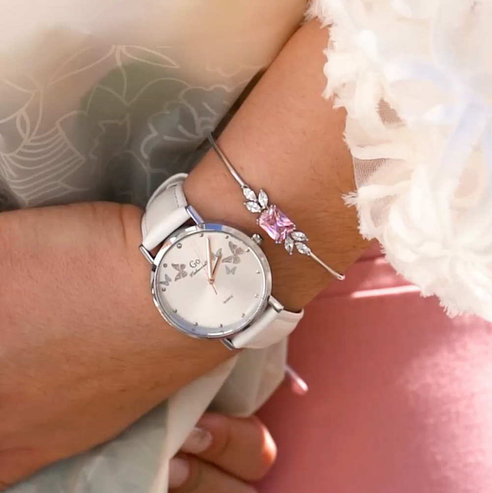 Montre Femme Boîtier Argenté Bracelet Cuir Blanc - 699346 – Image 4