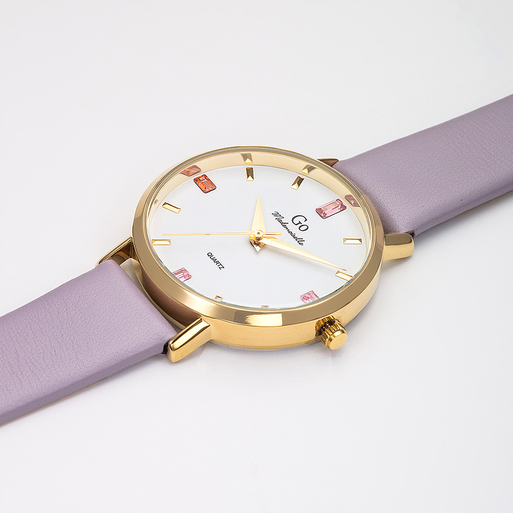 Montre Femme Boîtier Doré Bracelet Cuir Violet - 699421 – Image 2