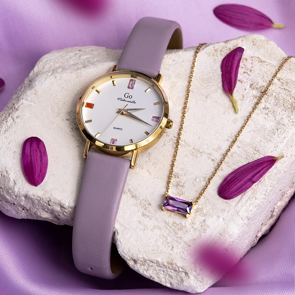 Montre Femme Boîtier Doré Bracelet Cuir Violet - 699421 – Image 3