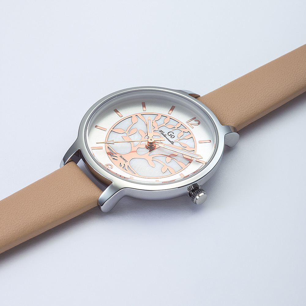 Montre Femme Boîtier Argenté Bracelet Cuir Beige - 699522 – Image 2