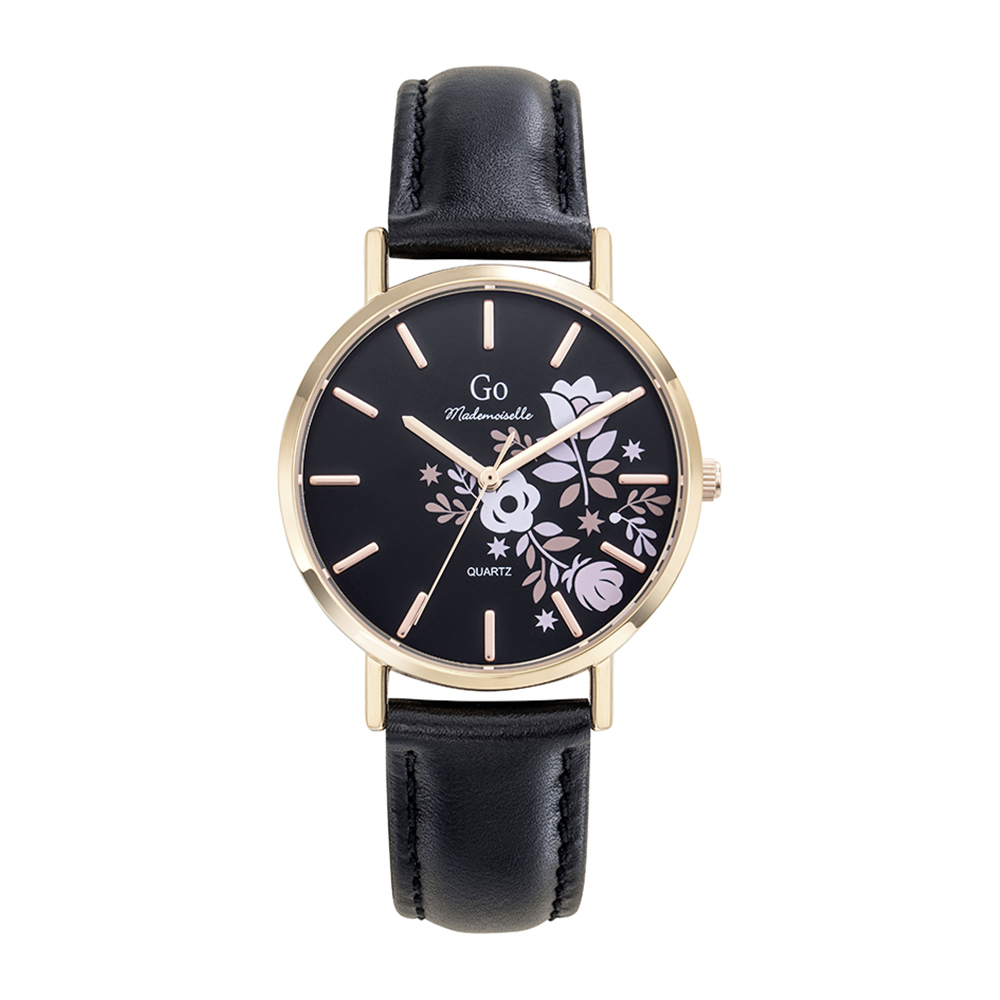 Montre Femme Bracelet Doré rose - Noir