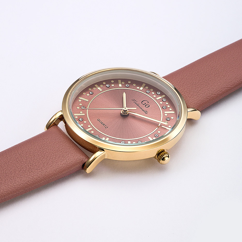 Montre Femme Boîtier Doré Bracelet Cuir Rose - 699602 – Image 2