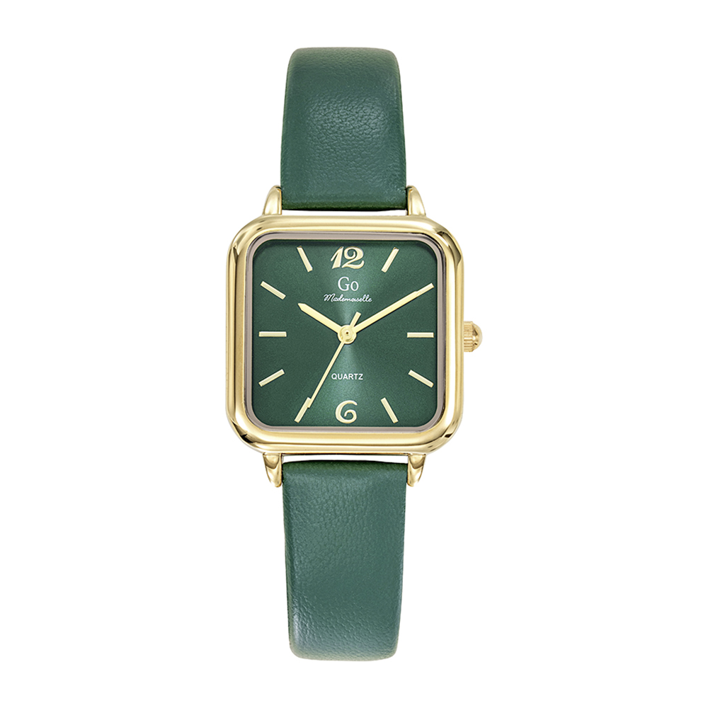 Montre Femme Boîtier Doré Bracelet Cuir Vert - 699618
