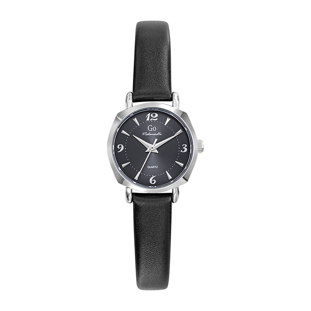 Montre Femme Boîtier Argenté Bracelet Cuir Noir - 699625