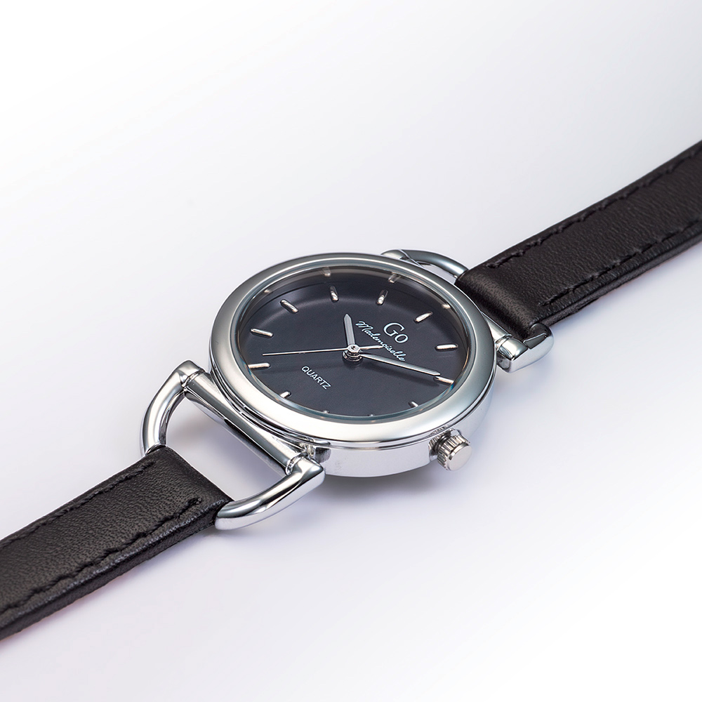 Montre Femme Boîtier Argenté Bracelet Cuir Noir - 699630 – Image 2