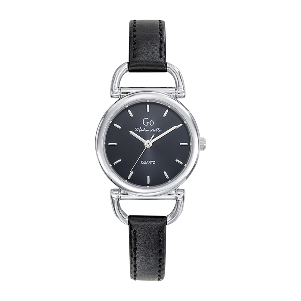 Montre Femme Boîtier Argenté Bracelet Cuir Noir - 699630