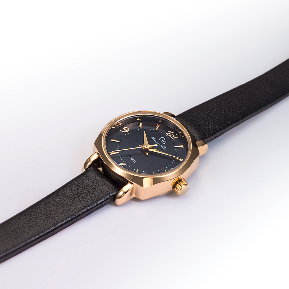 Montre Femme Boîtier Doré Bracelet Cuir Noir - 699658 – Image 2