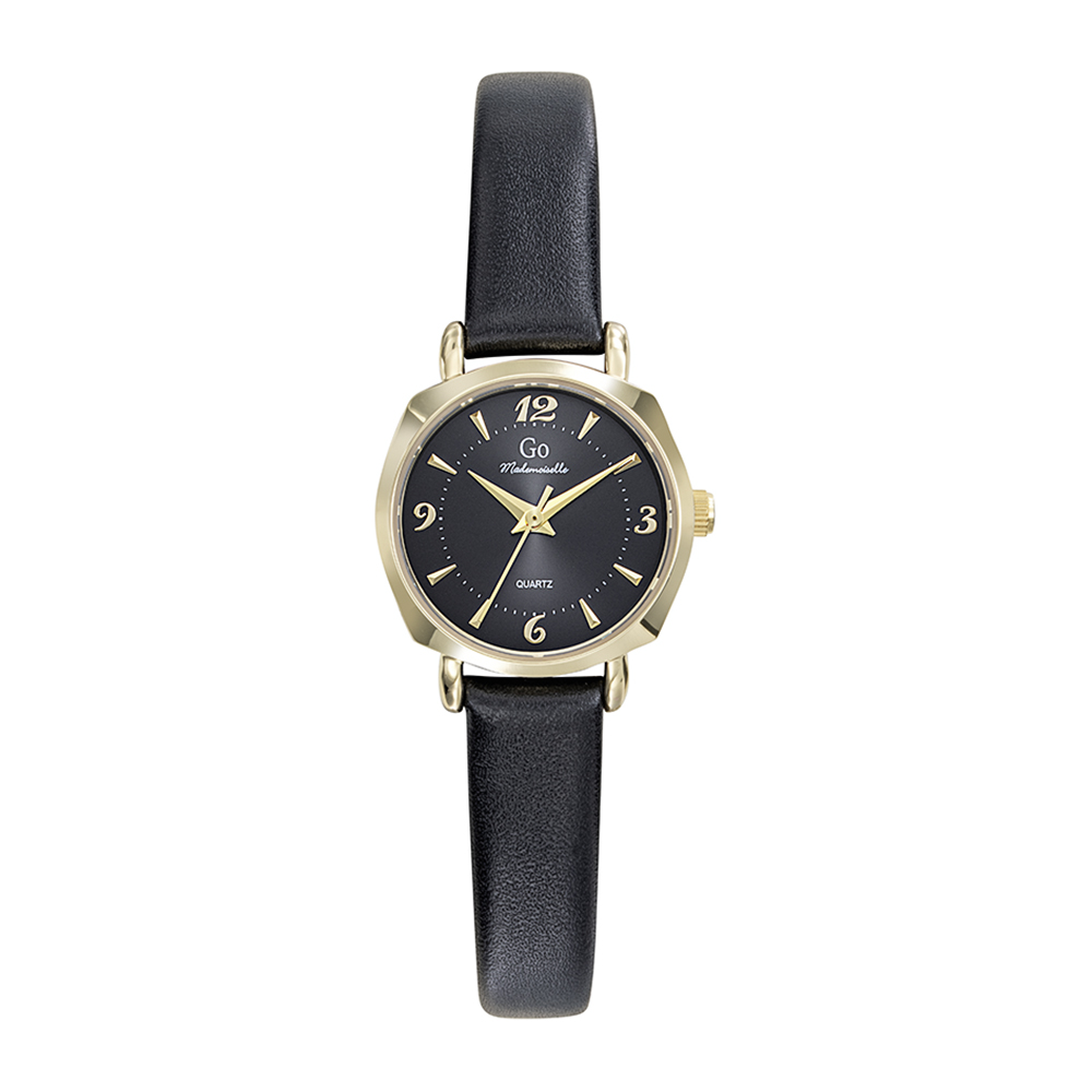 Montre Femme Boîtier Doré Bracelet Cuir Noir - 699658