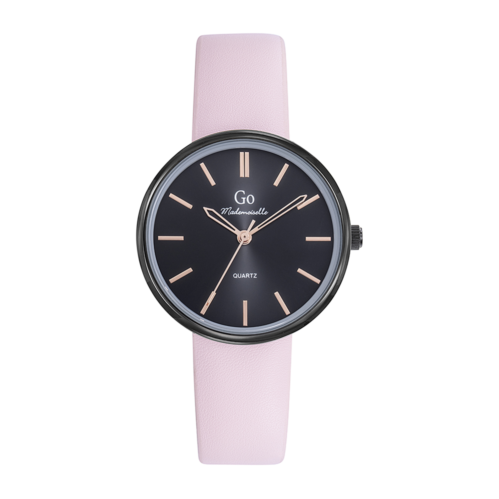 Montre Femme Bracelet Noir - Rose clair
